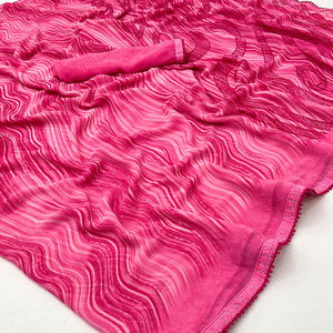 Pink Printed Georgette Saree With Fancy Lace Border
