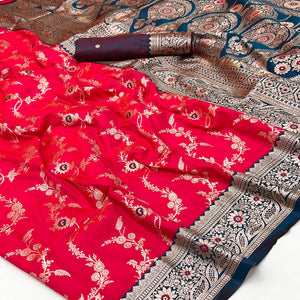 Pink Art Silk Saree With Intricate Floral Banarasi Zari Weaving