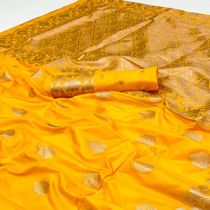 Yellow Art Silk Saree With Intricate Zari Weave & Majestic Banarasi Pallu