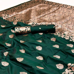 Green Art Silk Saree With Intricate Zari Weave & Majestic Banarasi Pallu