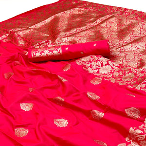 Pink Art Silk Saree With Intricate Zari Weave & Majestic Banarasi Pallu