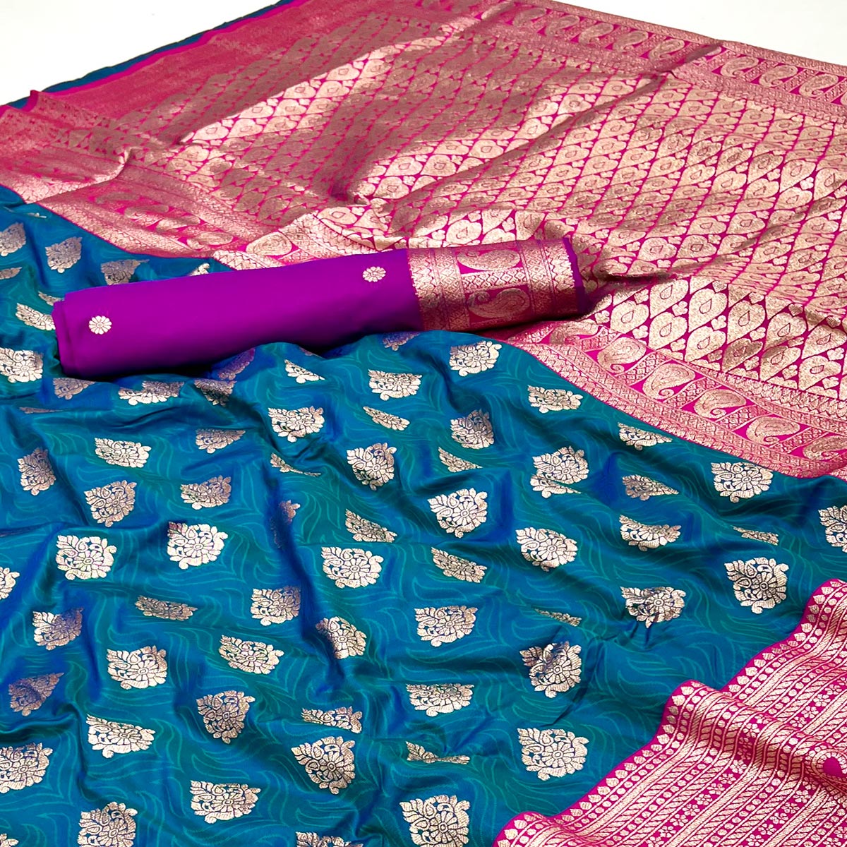 Elegant Zari Woven Morpich Blue Art Silk Saree Accented With A Heritage Banarasi Pallu