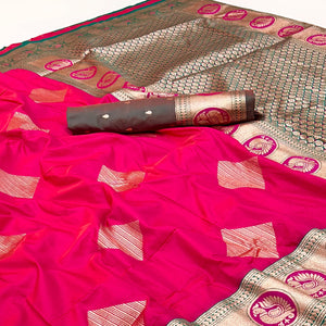 Pink Zari Woven Art Silk Saree With Opulent Banarasi Pallu Work
