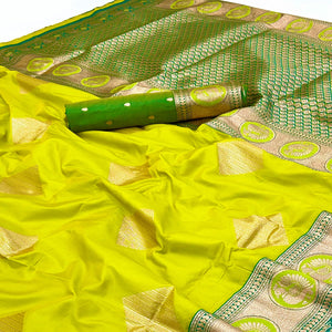 Parrot Green Zari Woven Art Silk Saree With Opulent Banarasi Pallu Work