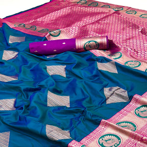 Blue Zari Woven Art Silk Saree With Opulent Banarasi Pallu Work