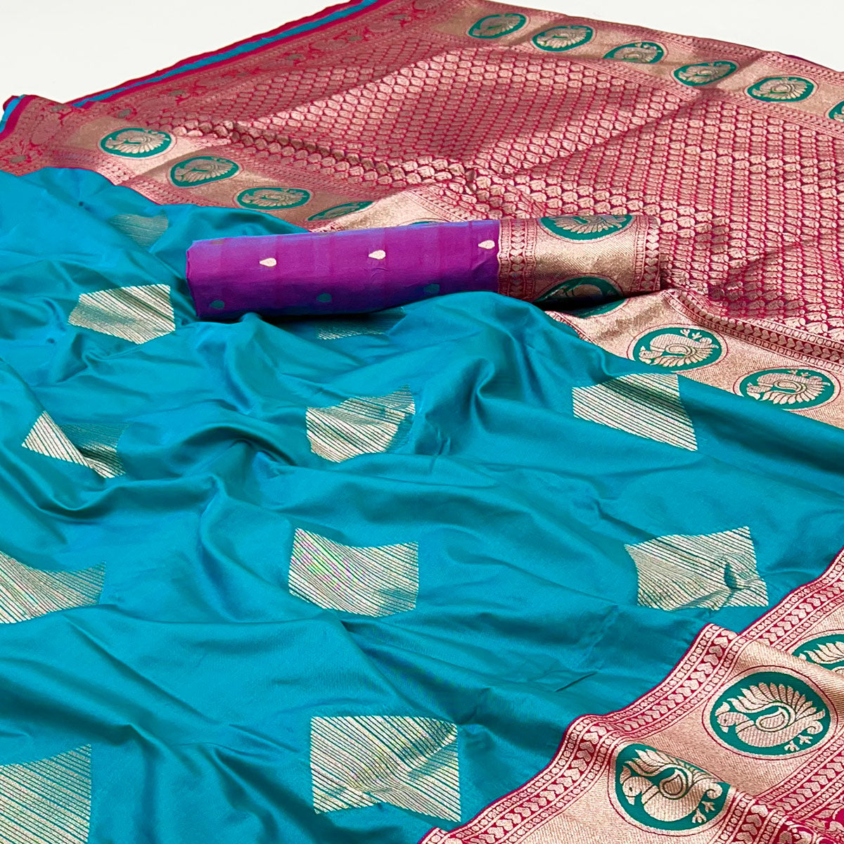 Turquoise Blue Zari Woven Art Silk Saree With Opulent Banarasi Pallu Work
