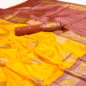 Yellow Zari Woven Art Silk Saree With Opulent Banarasi Pallu Work