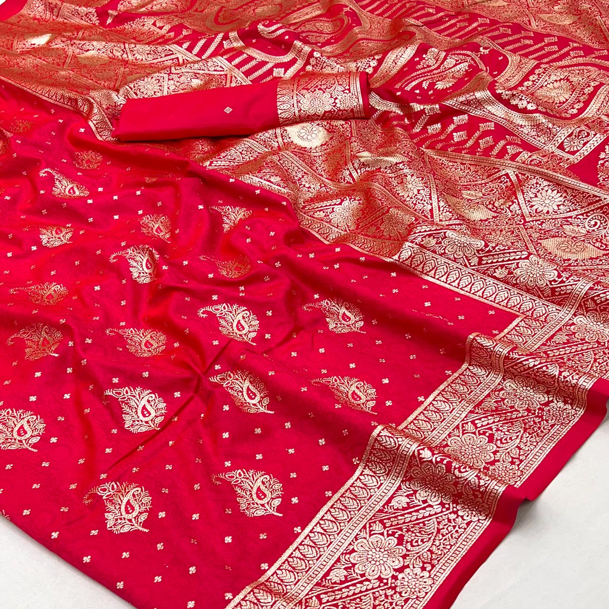 Rani Pink Zari Woven Saree in Soft Art Silk with Heritage Paisley Designs