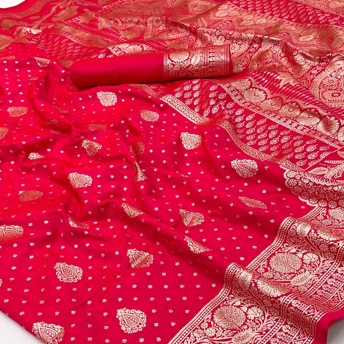 Rani Pink Art Silk Saree with Graceful Zari Floral Designs for Wedding and Festive Wear