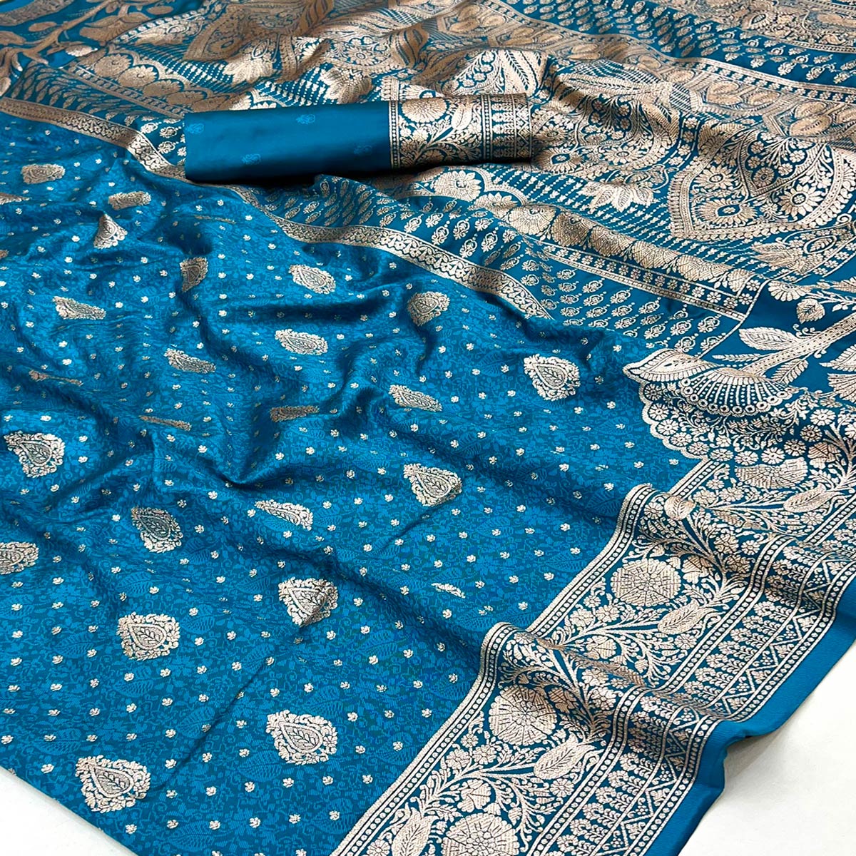 Blue Art Silk Saree with Graceful Zari Floral Designs for Wedding and Festive Wear