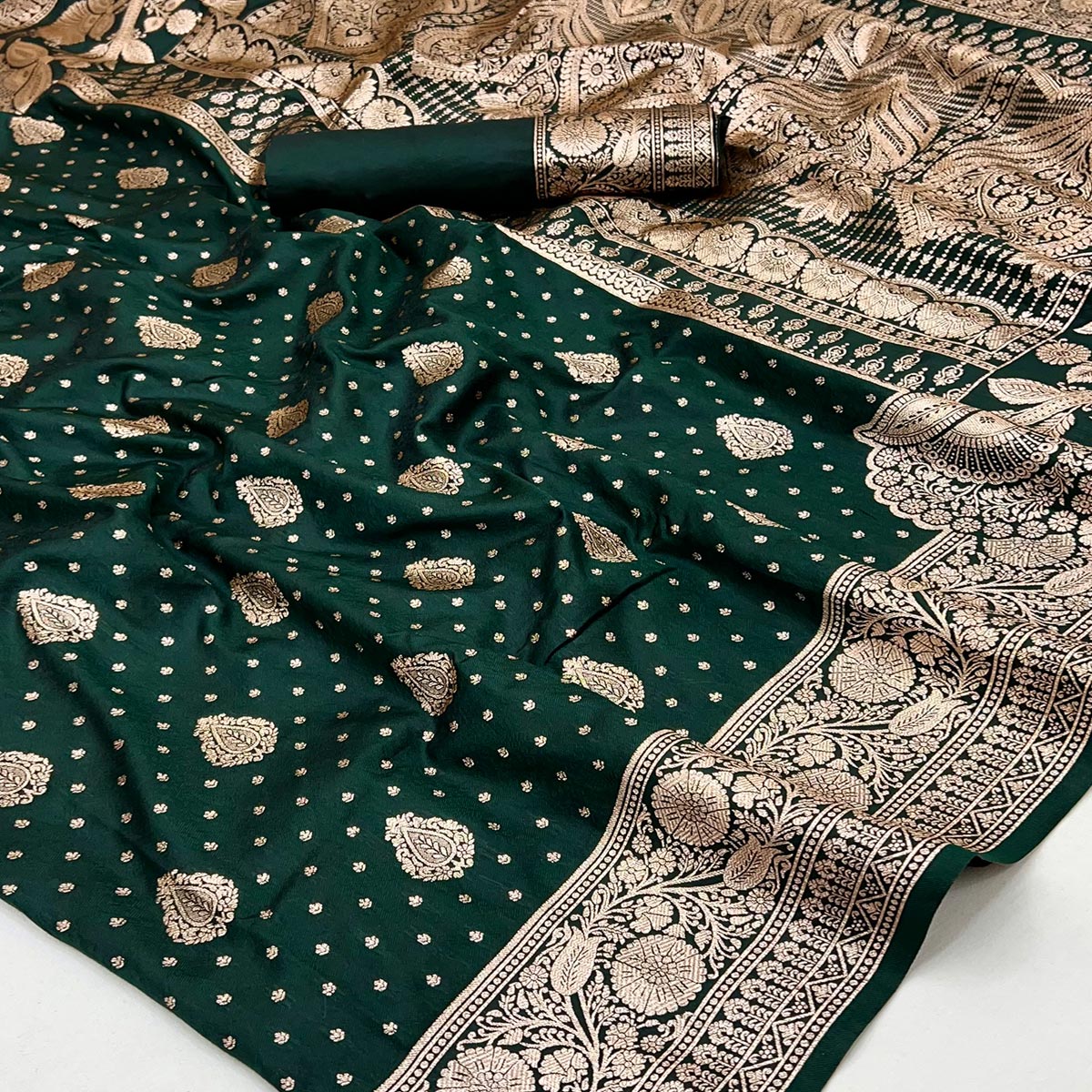 Green Art Silk Saree with Graceful Zari Floral Designs for Wedding and Festive Wear
