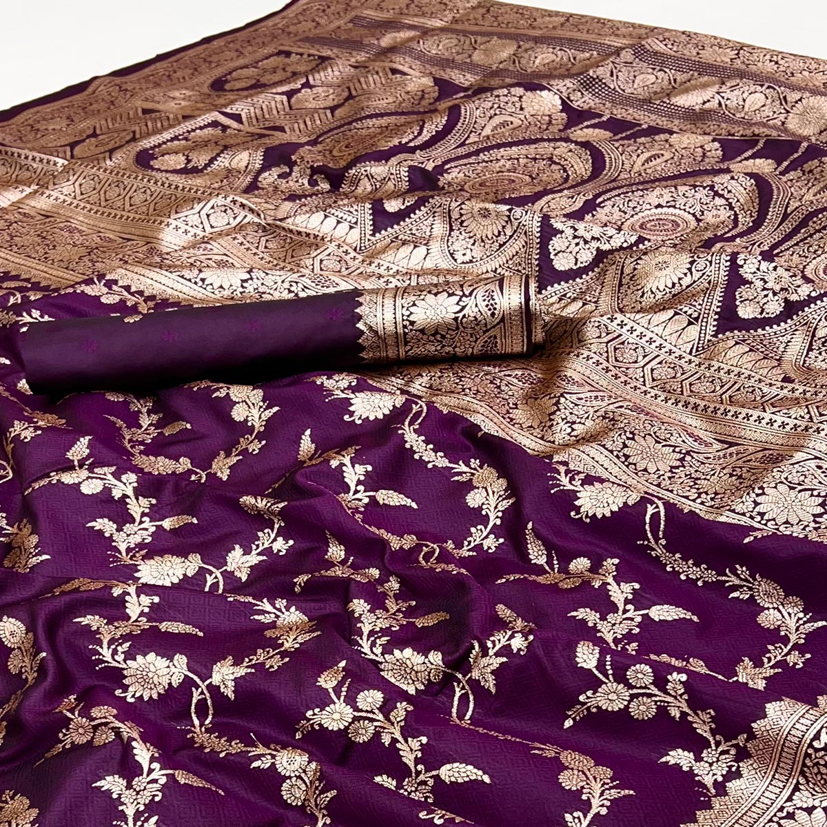 Purple Saree in Art Silk Featuring Traditional Zari Woven Floral Motifs for Special Occasions