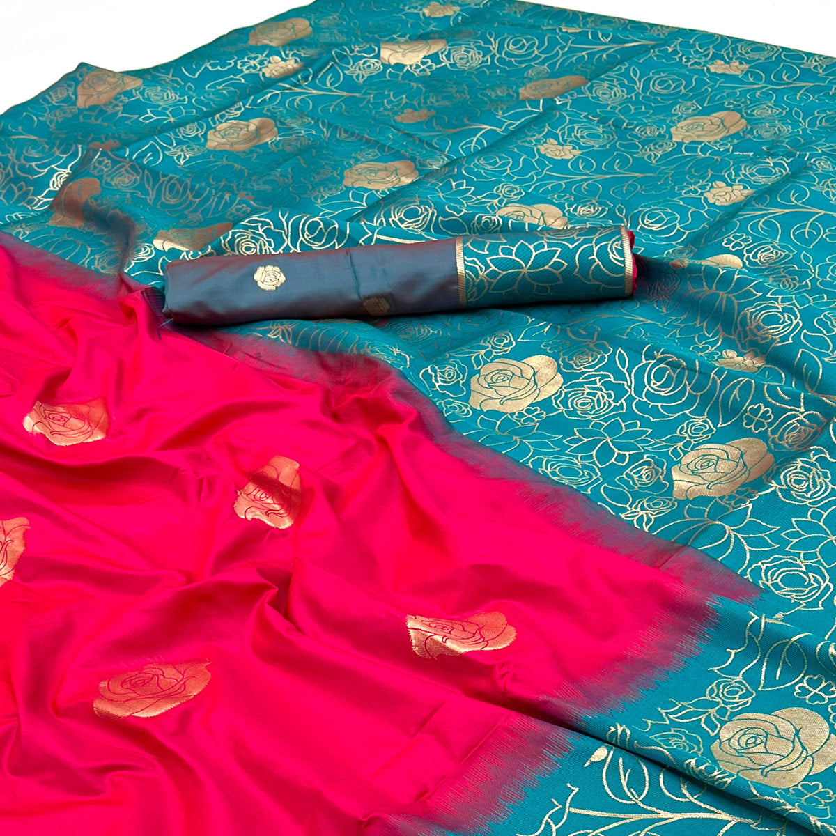 Pink Art Silk Saree Embellished With Delicate Floral Zari Weaving Craftsmanship