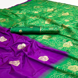 Purple Art Silk Saree Embellished With Delicate Floral Zari Weaving Craftsmanship