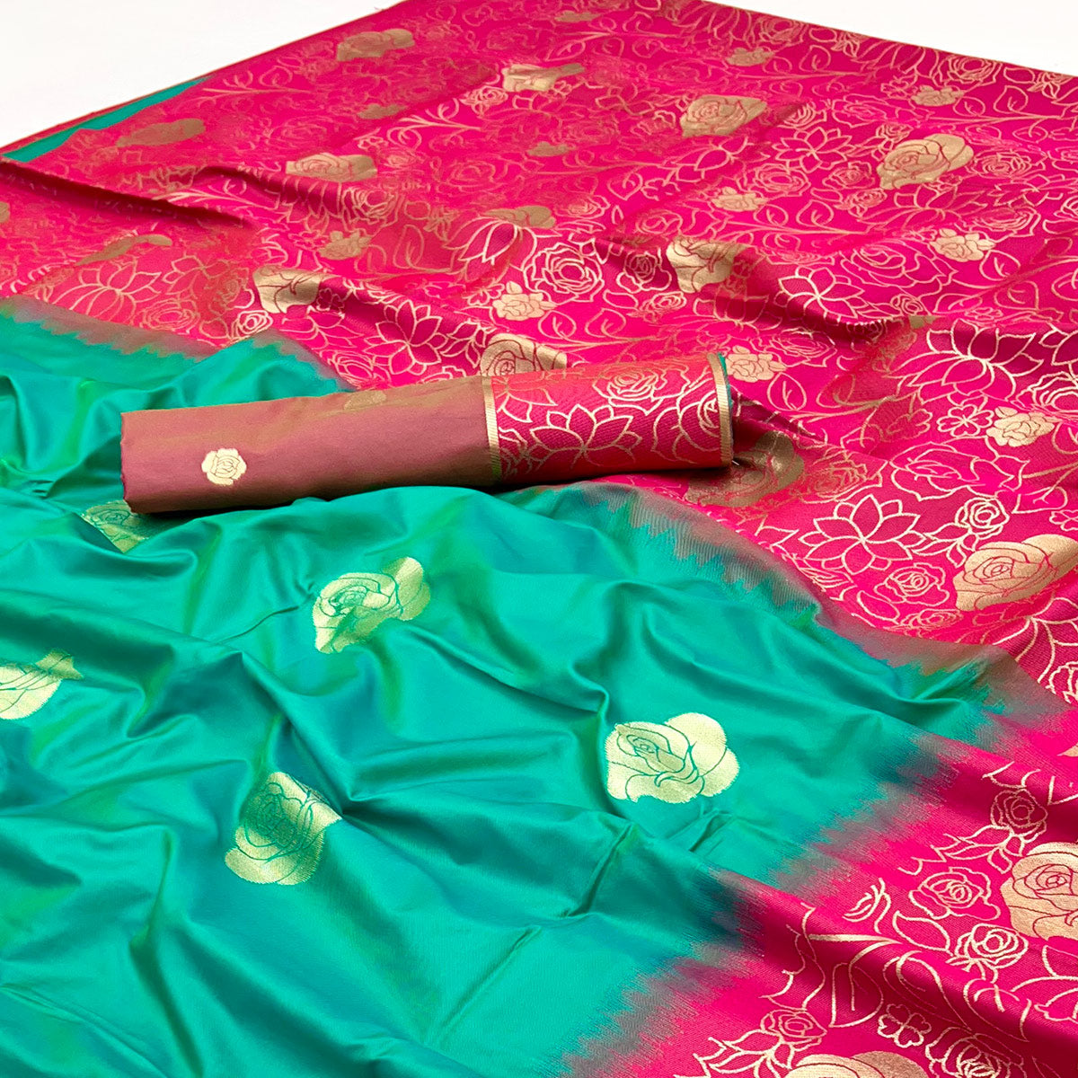 Rama Green Art Silk Saree Embellished With Delicate Floral Zari Weaving Craftsmanship