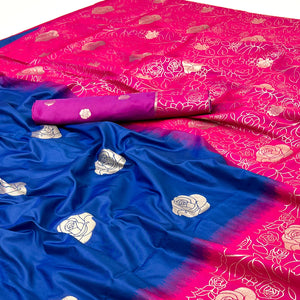 Blue Art Silk Saree Embellished With Delicate Floral Zari Weaving Craftsmanship