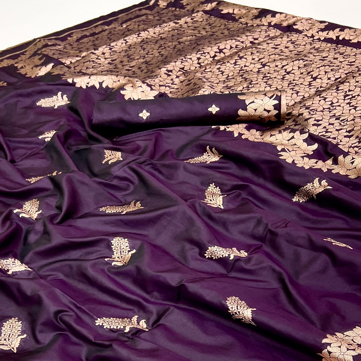 Wine Art Silk Saree With Intricate Floral Zari Weaving & Banarasi Pallu