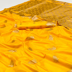 Yellow Art Silk Saree With Intricate Floral Zari Weaving & Banarasi Pallu