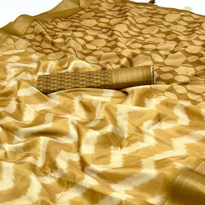 Brown Digital Printed Dola Silk Saree Accented With Elegant Zari Woven Border