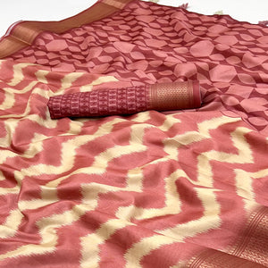 Pink Digital Printed Dola Silk Saree Accented With Elegant Zari Woven Border