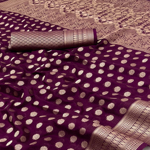 Wine Floral Zari Woven Crepe Silk Saree Accented With Tassel Pallu