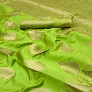 18Green Tusser Cotton Silk Saree With Floral Zari Weaving & Tassel Pallu