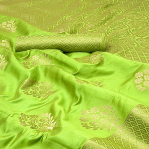 Green Floral Zari Woven Tusser Cotton Silk Saree With Stylish Tassel Pallu
