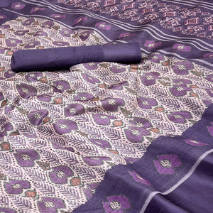 Purple Art Silk Saree Featuring Modern Digital Print & Tassel Pallu