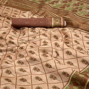 Peach Art Silk Saree Featuring Modern Digital Print & Tassel Pallu