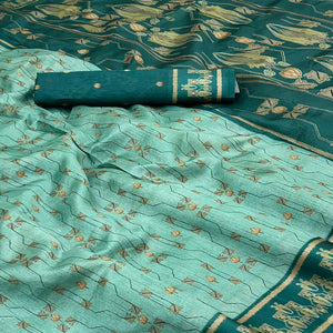 Sea Green Art Silk Saree Featuring Modern Digital Print & Tassel Pallu