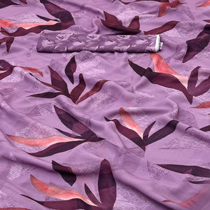 Lilac Purple Georgette Saree With Elegant Floral Digital Print