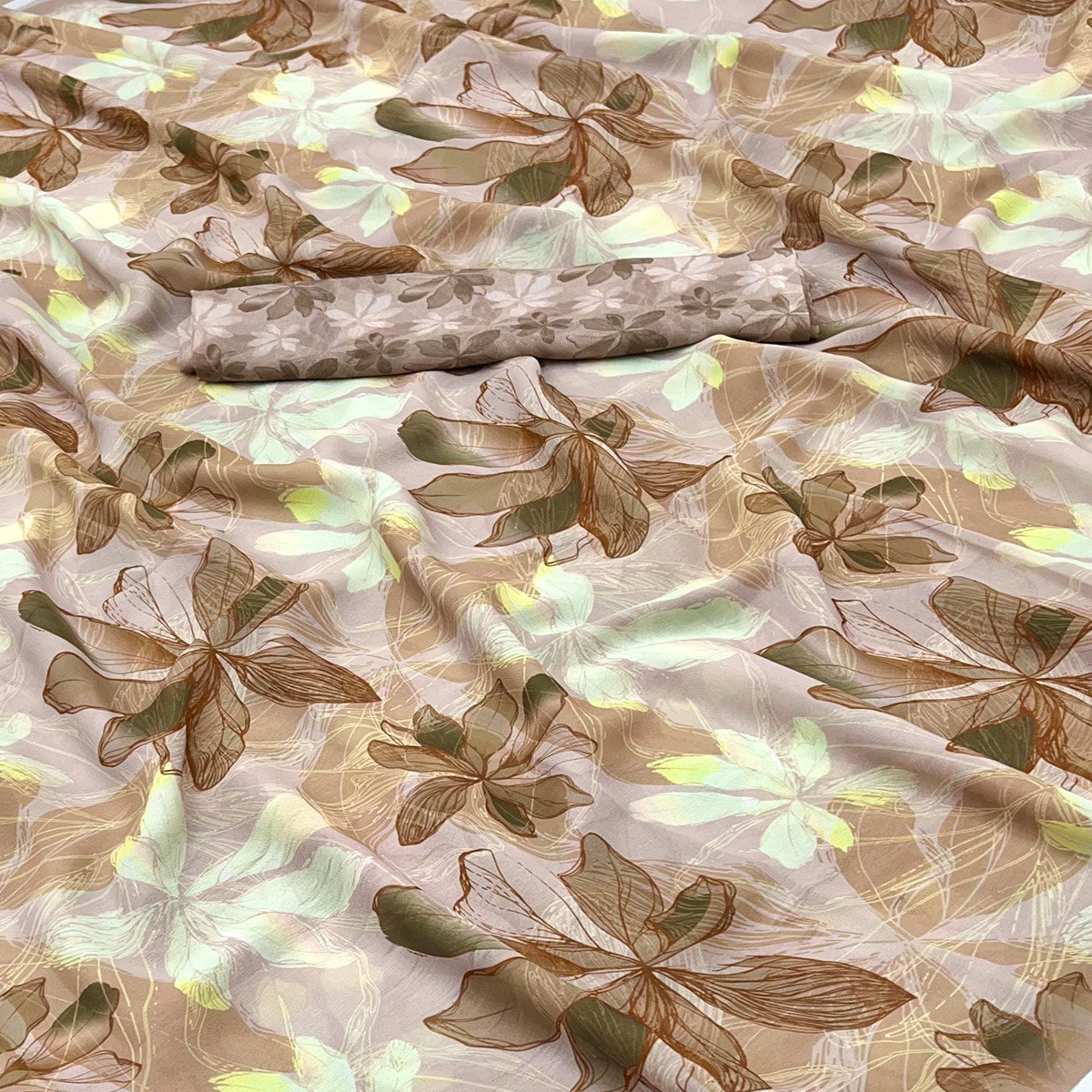 Brown Georgette Saree With Elegant Floral Digital Print