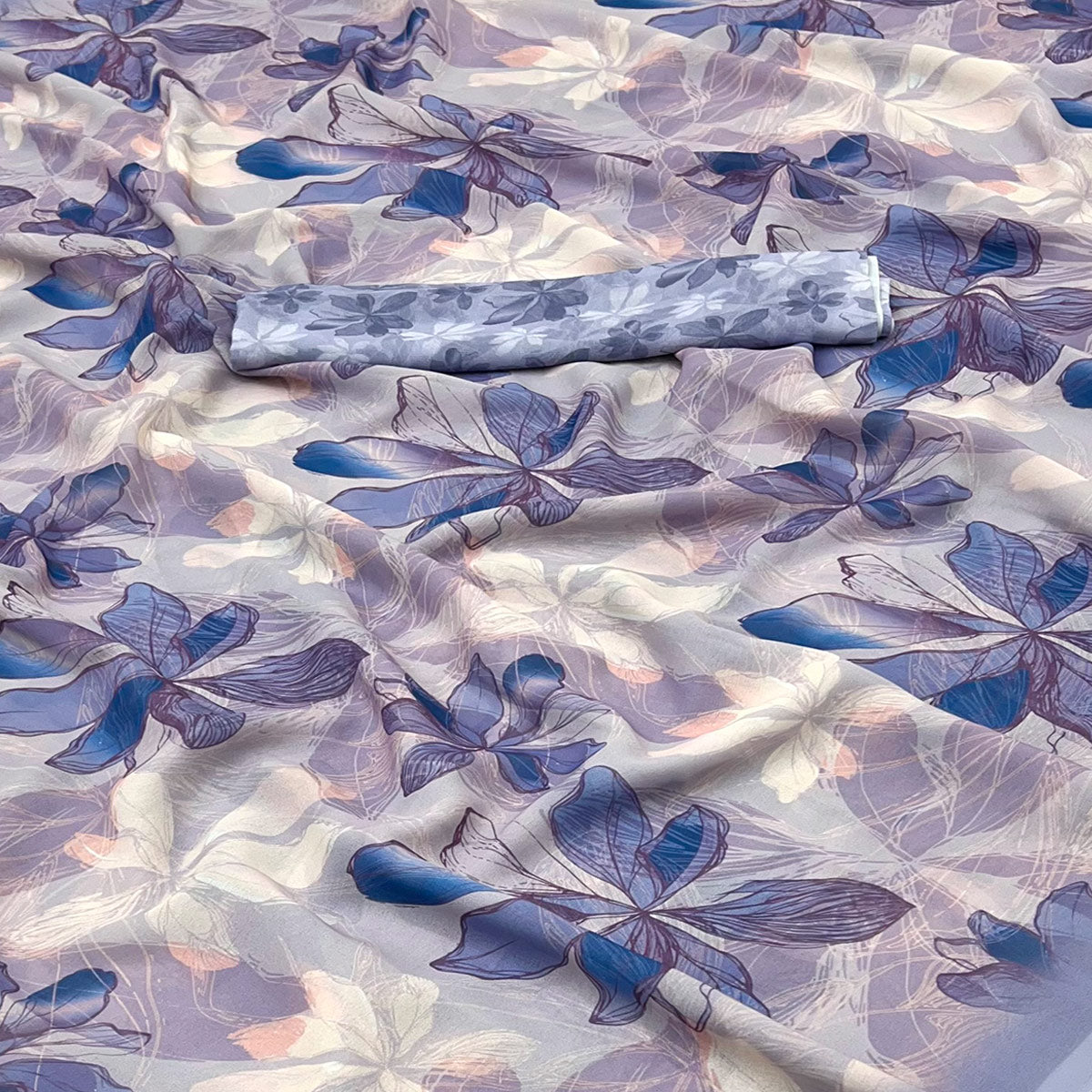 Blue Georgette Saree With Elegant Floral Digital Print