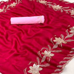 Pink Sequins Work Embroidered Satin Saree for Special Occasions