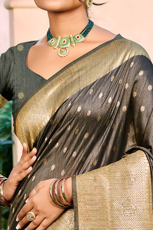 Grey Assam Silk Blend Saree Adorned With Timeless Floral Zari Weaving