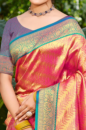 Rani Pink Kanjivaram Silk Paithani Saree With Exquisite Floral Woven Detailing