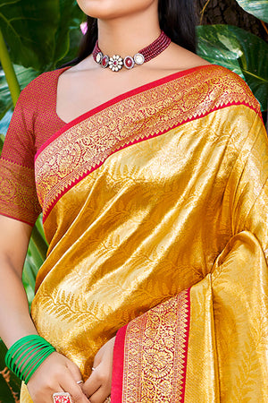 Mustard Kanjivaram Silk Paithani Saree With Exquisite Floral Woven Detailing