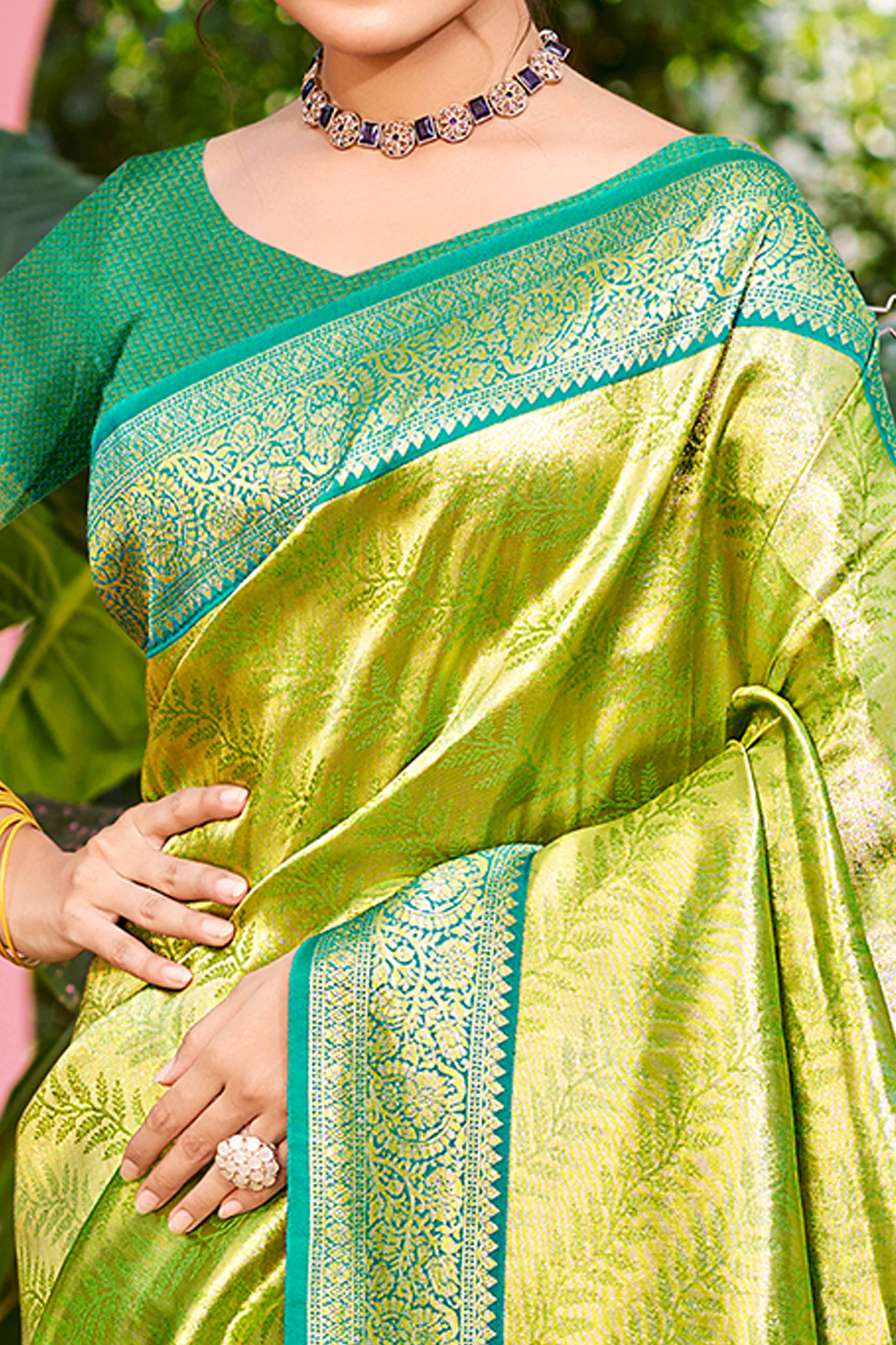 Parrot Green Kanjivaram Silk Paithani Saree With Exquisite Floral Woven Detailing