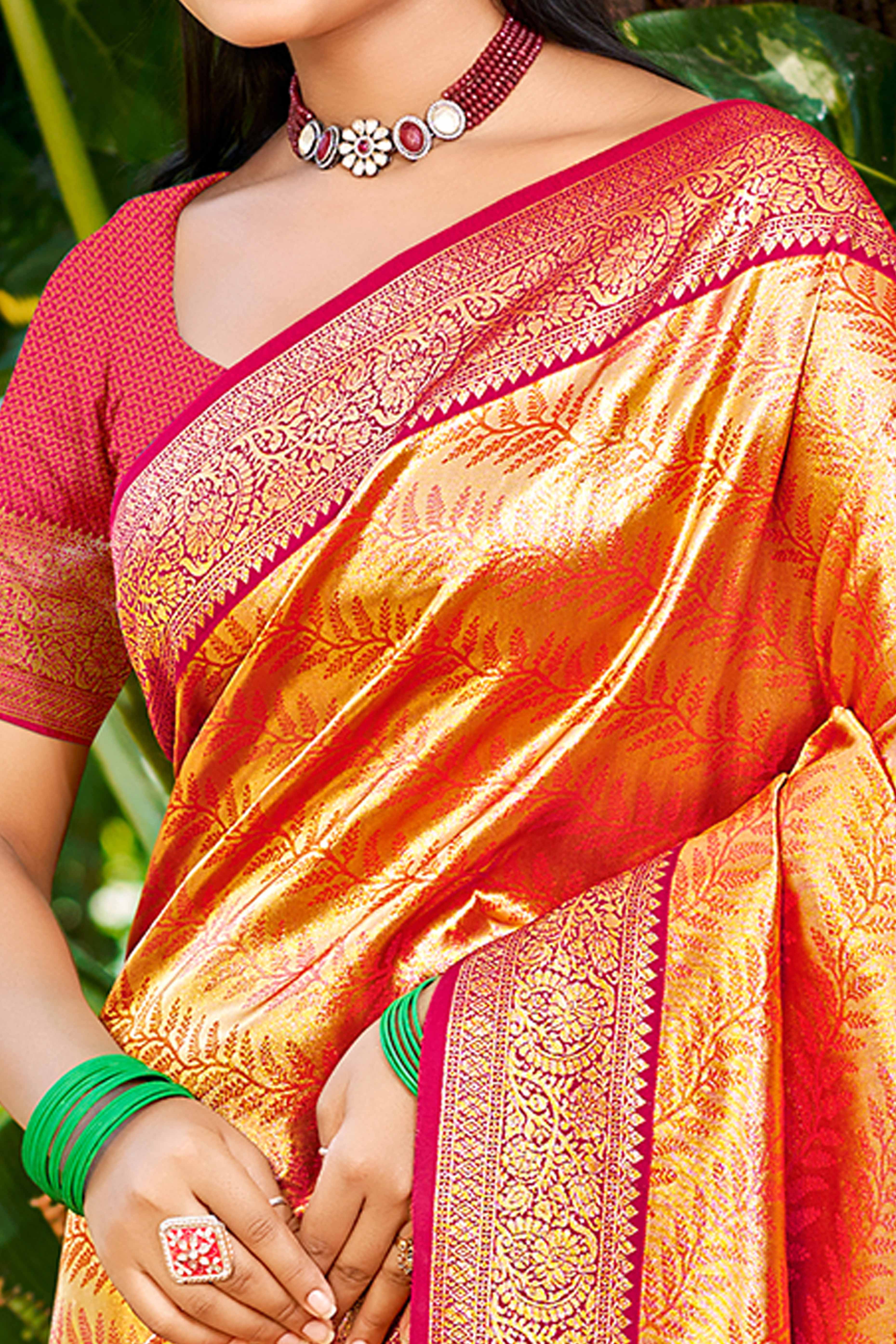Orange Kanjivaram Silk Paithani Saree With Exquisite Floral Woven Detailing
