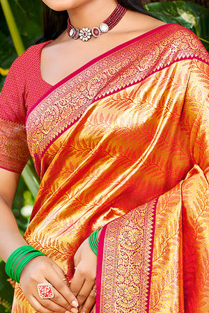 Orange Kanjivaram Silk Paithani Saree With Exquisite Floral Woven Detailing