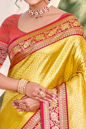 Mustard Kanjivaram Silk Paithani Saree With Elegant Floral Weaving & Tassel Pallu