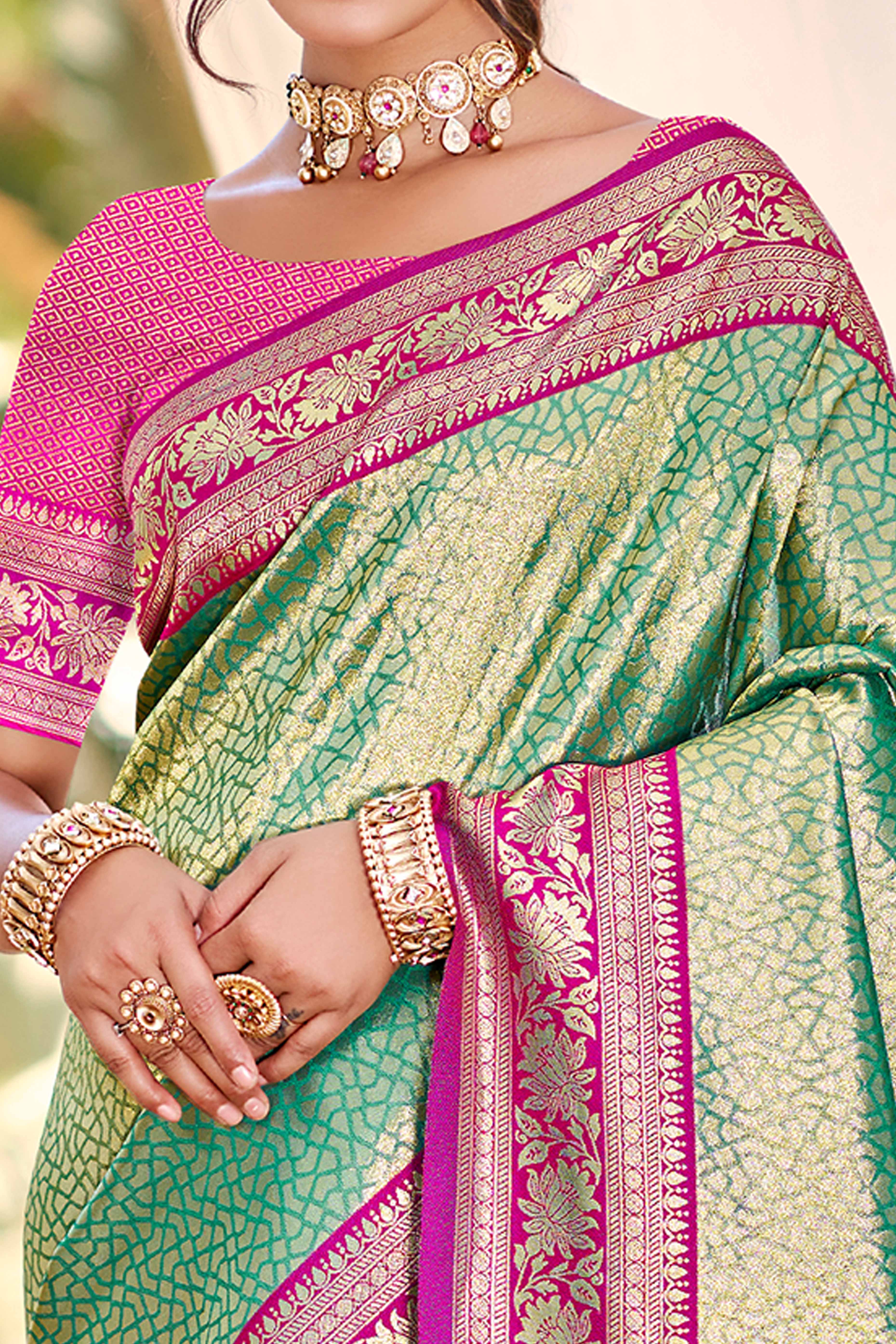 Rama Green Kanjivaram Silk Paithani Saree With Elegant Floral Weaving & Tassel Pallu