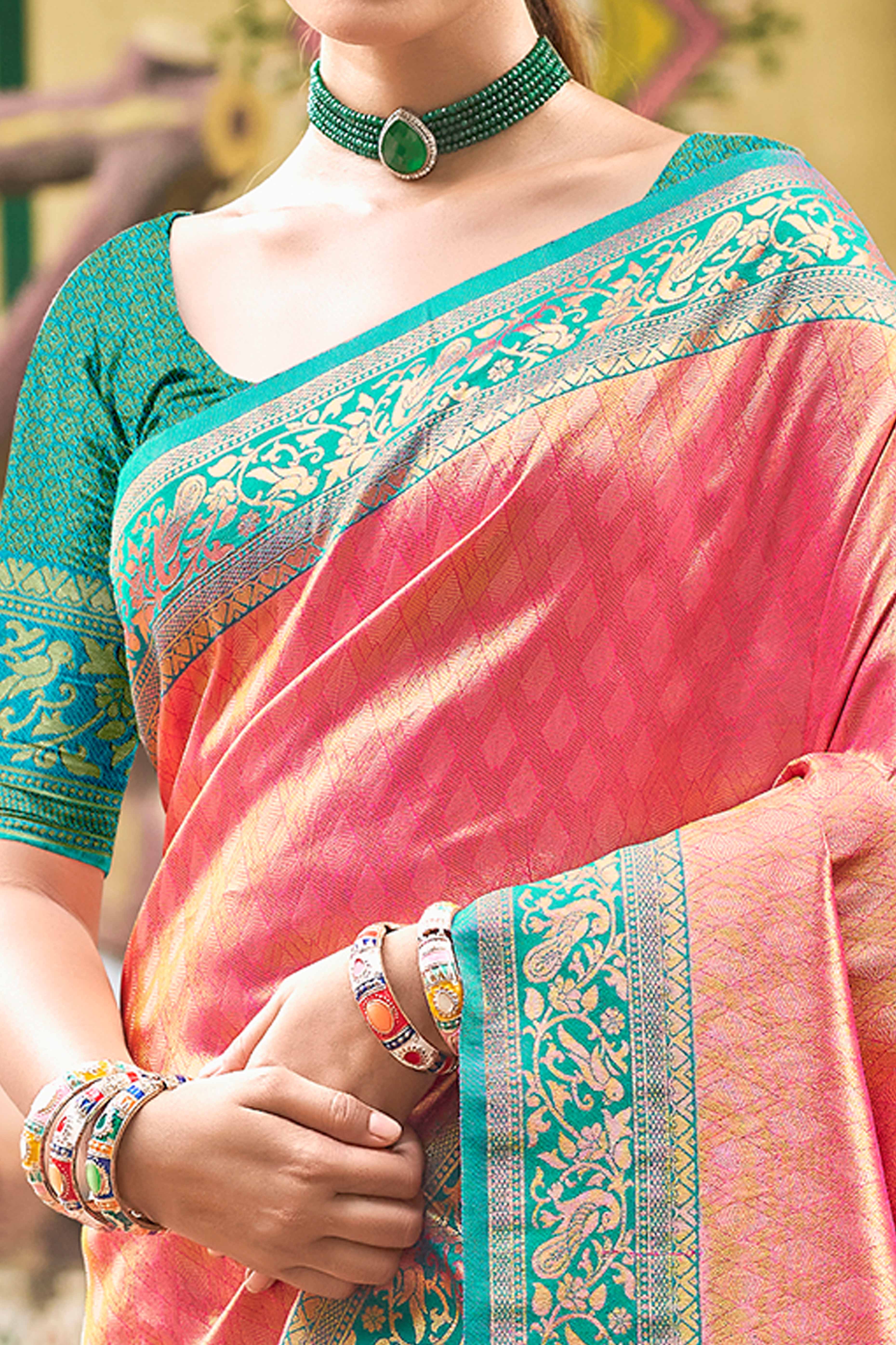 Gajari Pink Floral Woven Paithani Saree In Kanjivaram Silk With Graceful Tassel Pallu