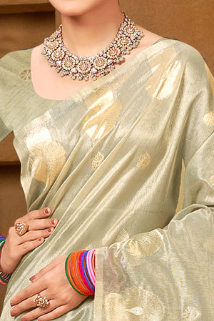 Light Grey Saree in Munga Kota Doria with Traditional Zari Weaving