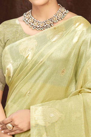 Olive Green Kota Doria Saree with Munga Weave and Zari Accents