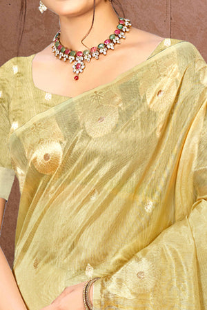 Gold Kota Doria Saree with Rich Traditional Zari Woven Borders