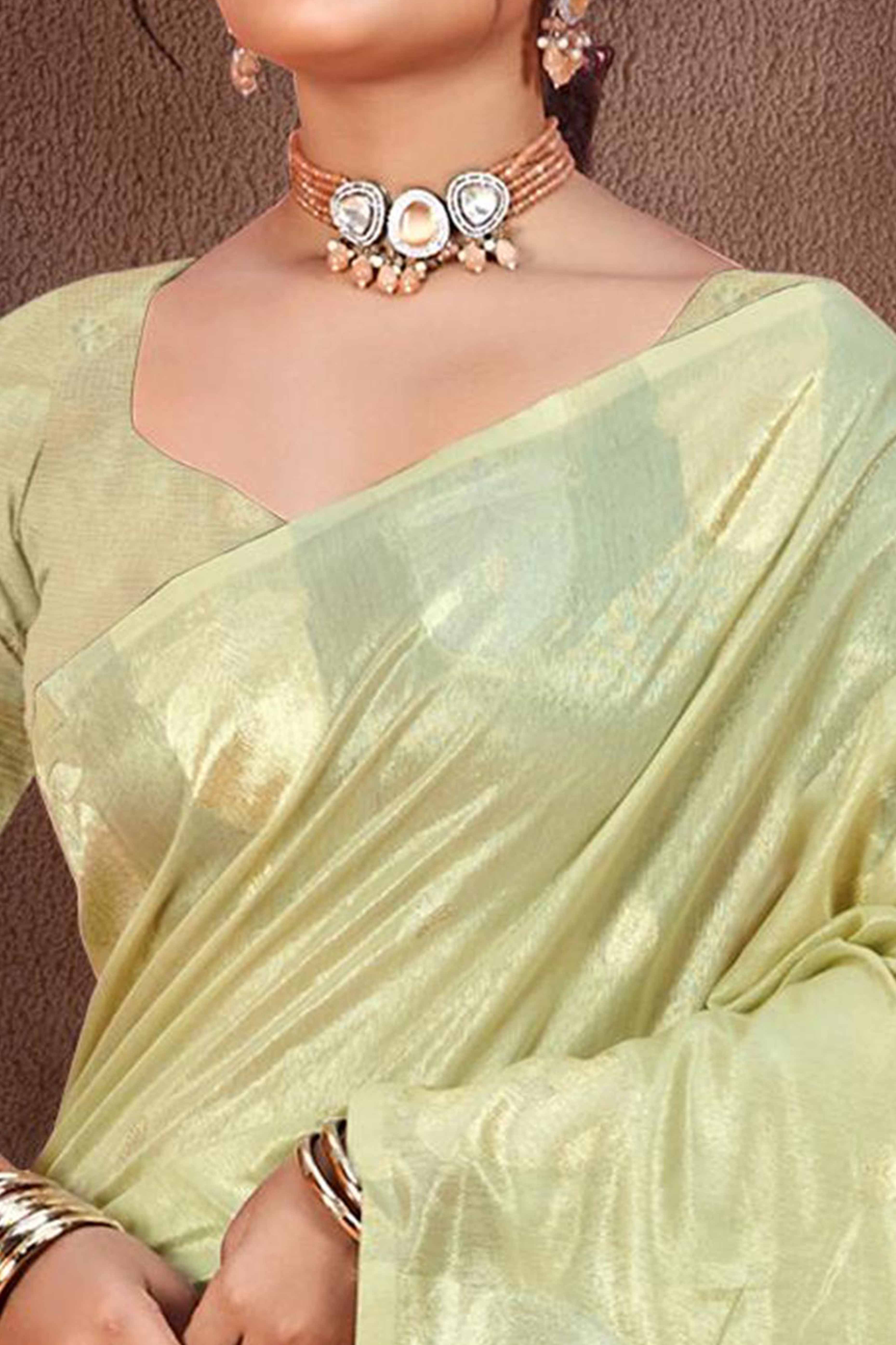 Olive Green Saree with Traditional Zari Detailing in Munga Kota Doria