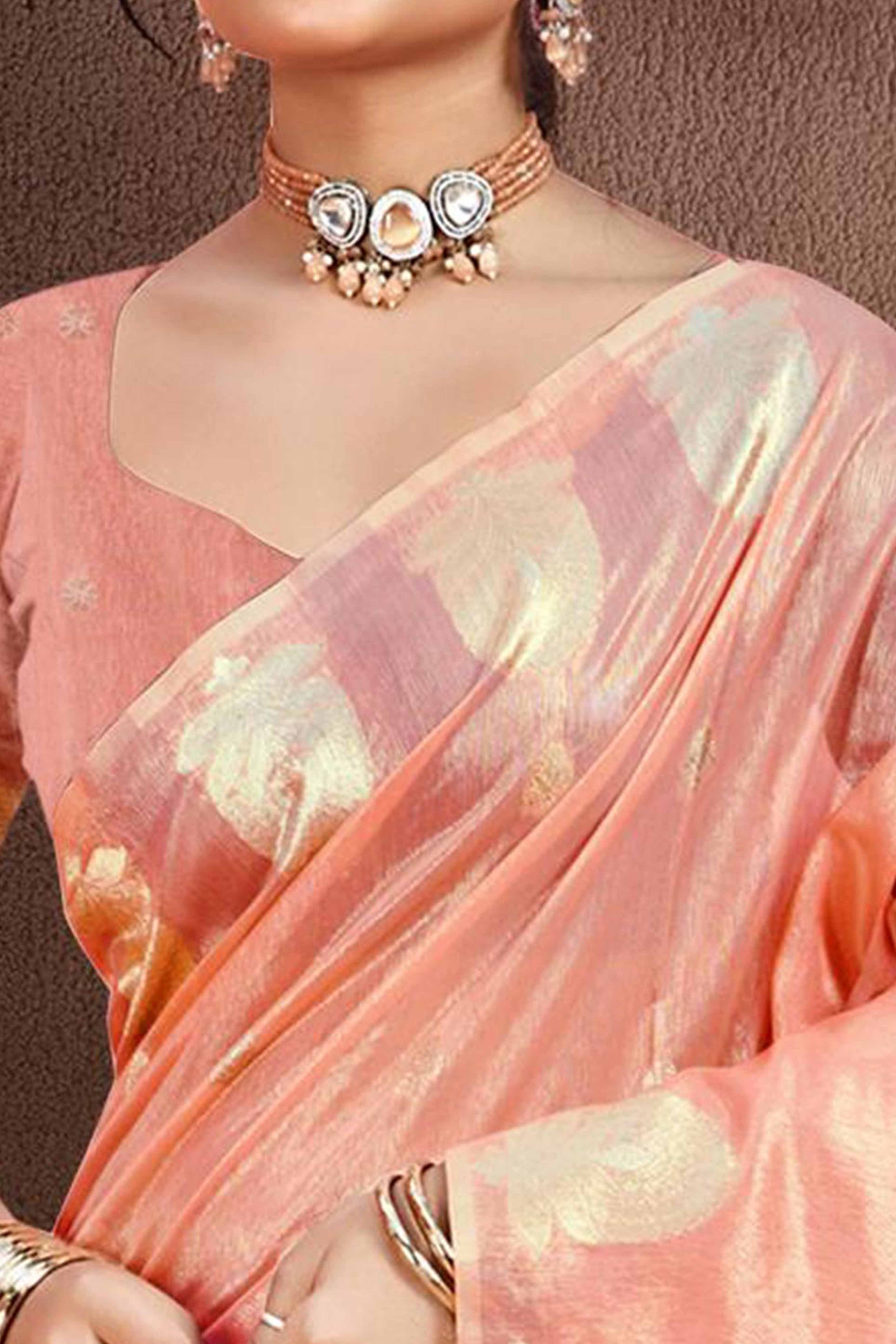 Gajri Pink Saree with Traditional Zari Detailing in Munga Kota Doria
