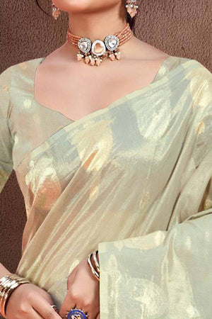 Grey Saree with Traditional Zari Detailing in Munga Kota Doria