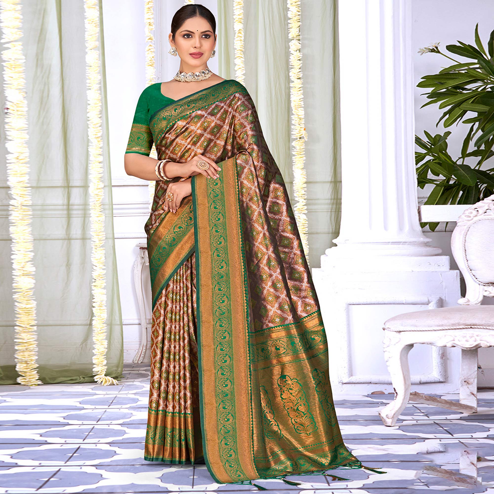 Green Woven Cotton Silk Saree With Tassels